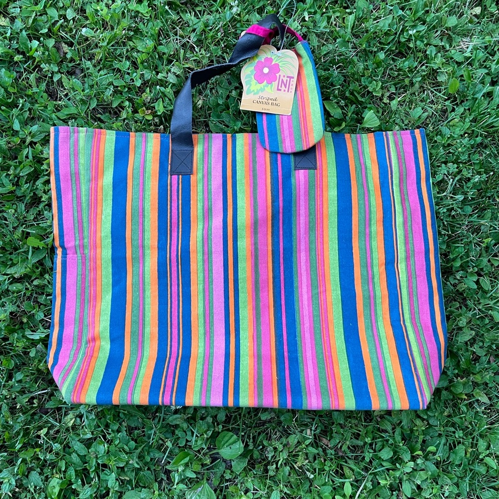 Striped canvas tote bag
